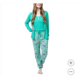 munki munki Aqua and Lavender Pajama Set, 3 pieces